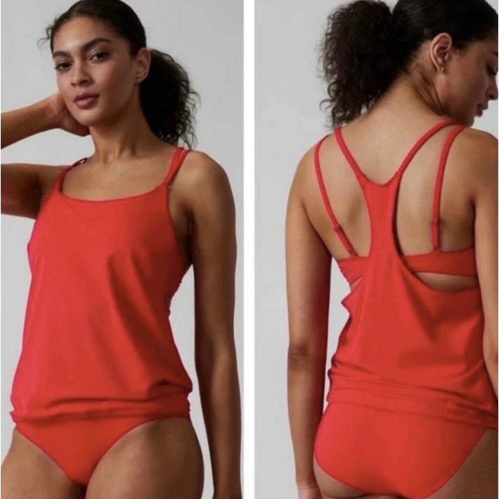 Athleta Seascape Coral Red Tankini Underwire Swim Top 38B/C Resort Sporty New